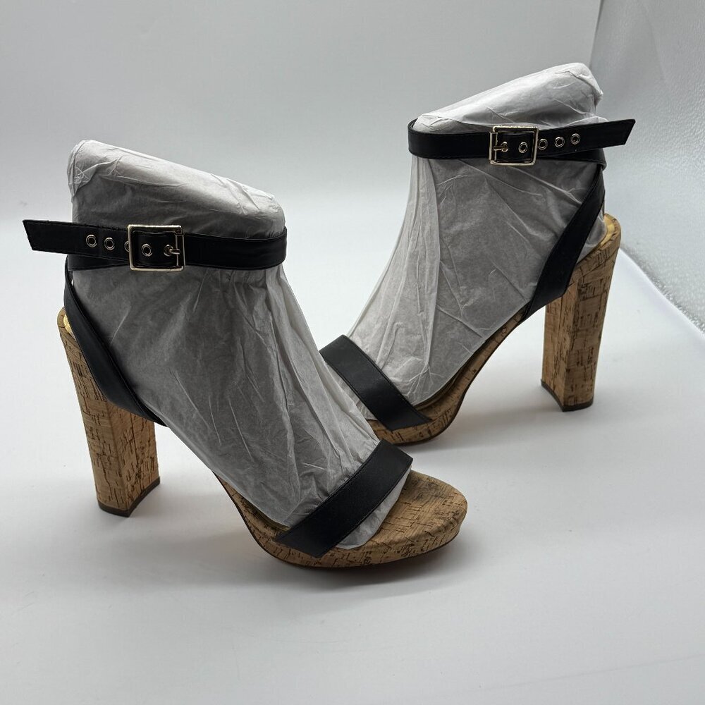 Venus Cork Block Heel Summer Black